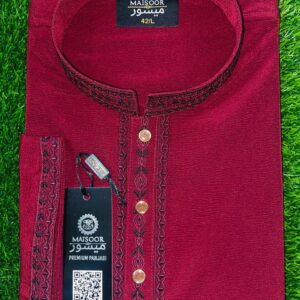 Maroon Chinese Premium Jafran Panjabi by Maisoor